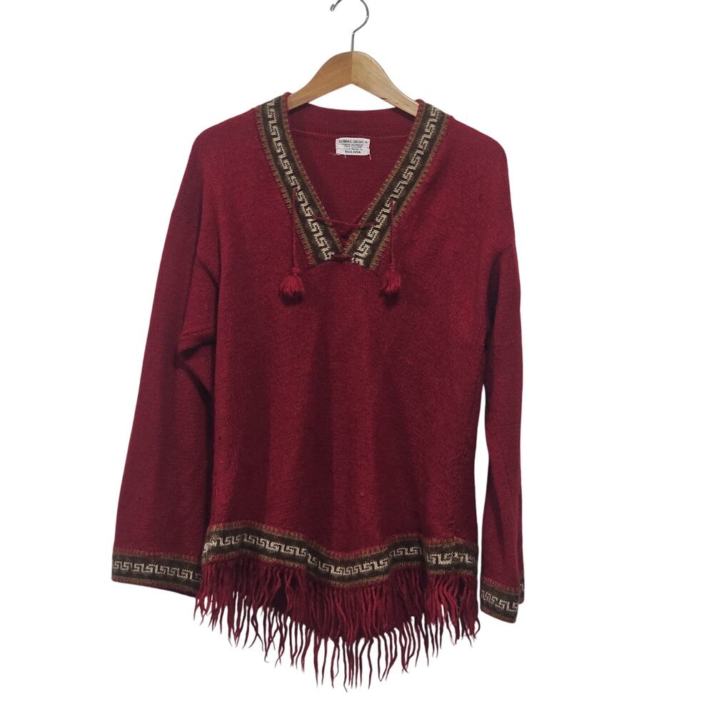 Sumac Design  100% Alpaca Sweater Southwestern Aztec Fringe